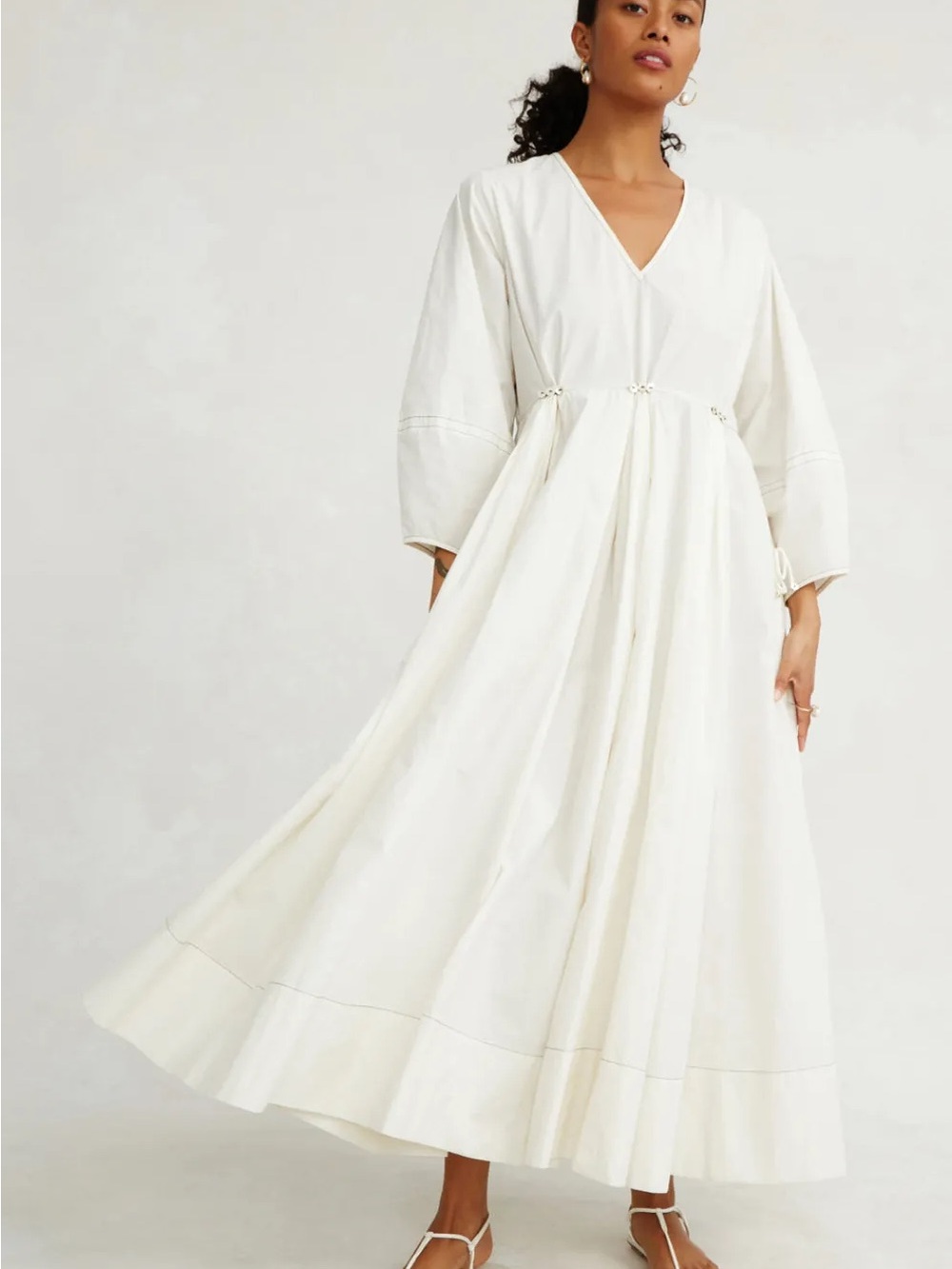 Chan Luu Ivory V-Neck Long Sleeve Maxi Dress